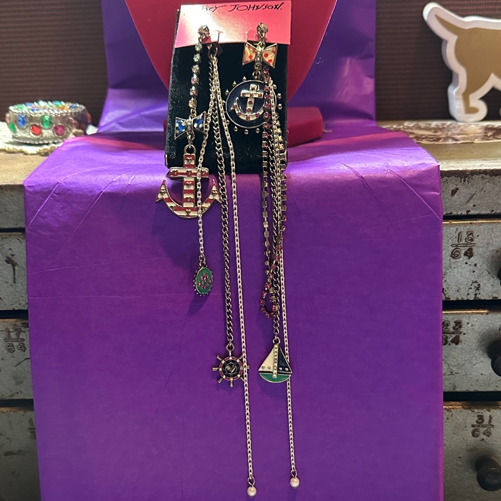 Betsey Johnson Silver Nautical theme long earrings